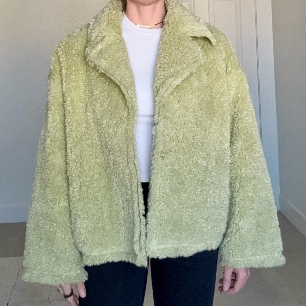 Moon River Pale Green Teddy Faux-Shearling Jacket